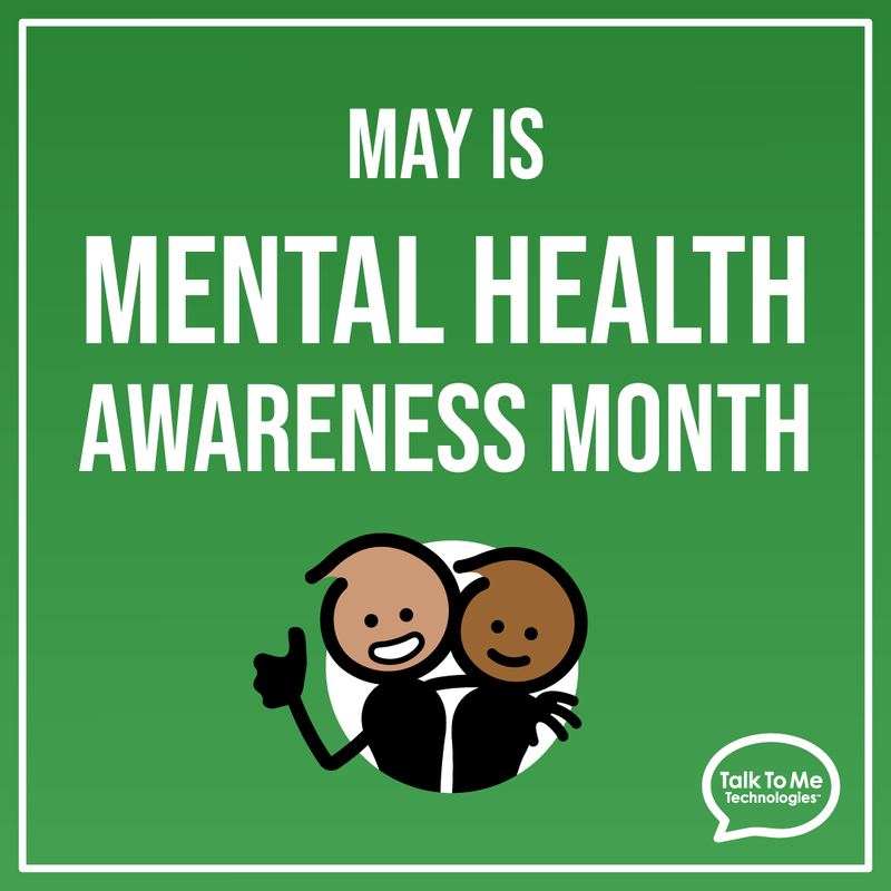 graphic with two Spark characters that reads "May is Mental Health Awareness Month"