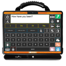 Front view of a Zuvo 12 with vida go displaying Onword vocabulary and tangerine orange skin. 