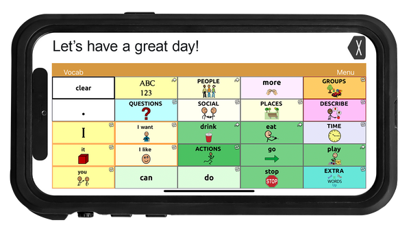 Wego 5a with touch chat vocabulary and phrase lets have a great day displayed.