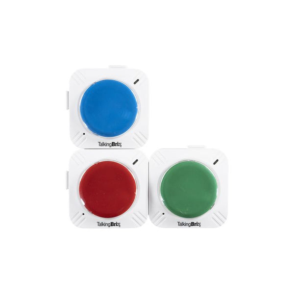 three talkingbrix in blue, red and green