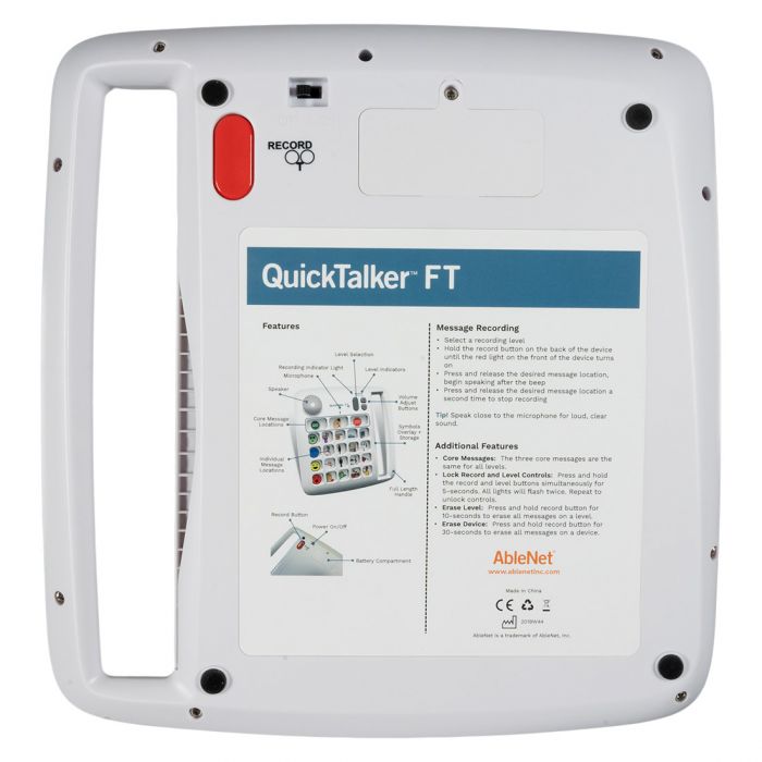 Back of device view of QuickTalker FeatherTouch 23